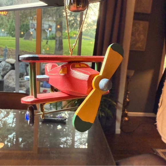 Pier 1 Imports Biplane Ornament Toy Airplane Christmas Tree Wood 2005 Vintage - Picture 4 of 8